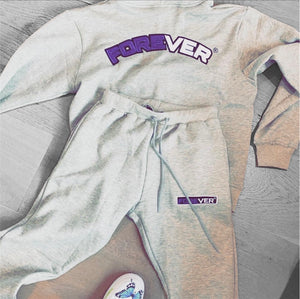 Forever Full Zip Grey Tracksuit with Purple Embroidery detail