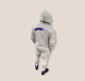 Forever Full Zip Grey Tracksuit with Purple Embroidery detail